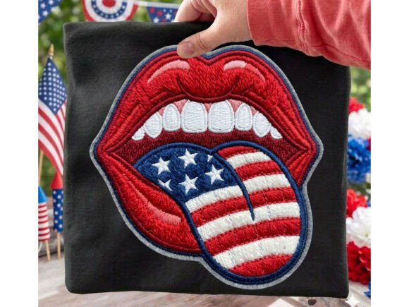 Patriotic Lips with Flag Tongue: Bold Graphic Design
