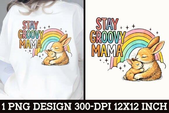 Stay Groovy Mama Bunny Rainbow T-Shirt Design
