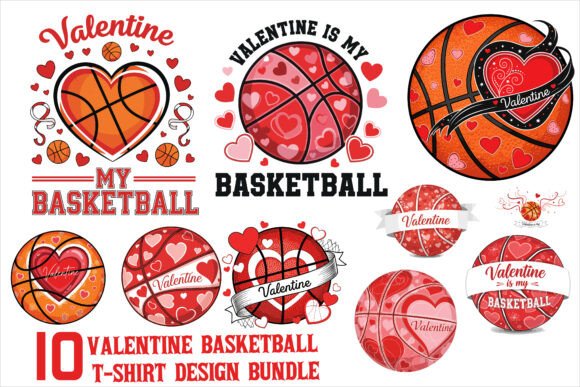 Valentine Basketball T-Shirt Design Bundle