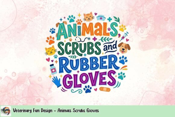 Veterinary Fun Design - Animals Scrubs Gloves